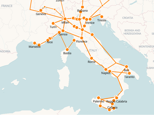 Mapa de ferrocarriles italianos