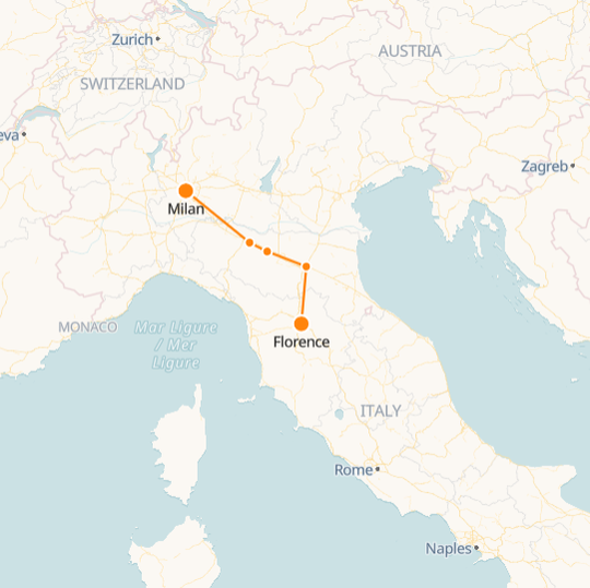 Mapa de Milán-Florencia