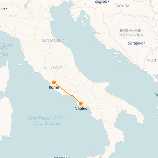 Mapa de Nápoles-Roma
