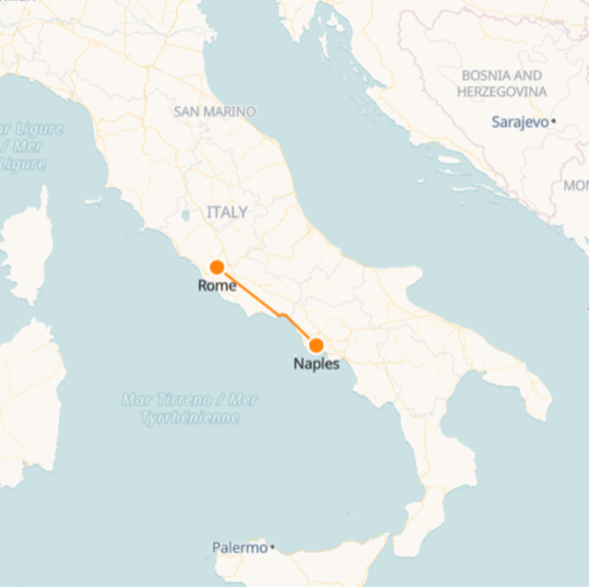 Mapa de Roma-Nápoles