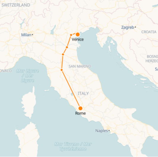 Mapa Venecia-Roma